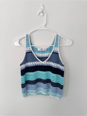 Crochet V-Neck Tank Top Summer Knit Sleeveless Top, Cloth by Design Size S